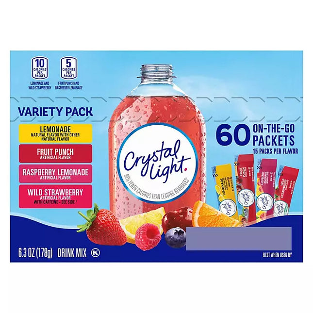 Crystal Light Lemonade, Fruit Punch, Raspberry Lemonade and WildStrawberry Powdered Drink Mix Variety Pack (60 ct.)