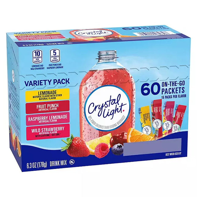 Crystal Light Lemonade, Fruit Punch, Raspberry Lemonade and WildStrawberry Powdered Drink Mix Variety Pack (60 ct.)