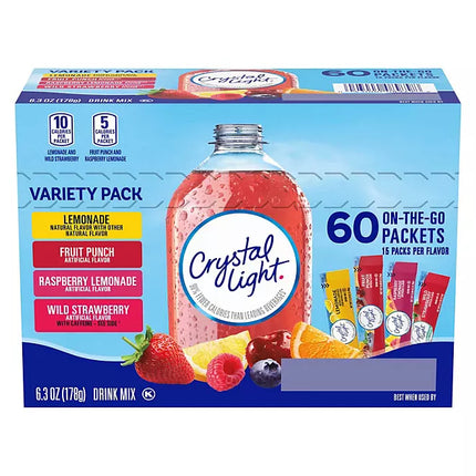 Crystal Light Lemonade, Fruit Punch, Raspberry Lemonade and WildStrawberry Powdered Drink Mix Variety Pack (60 ct.)