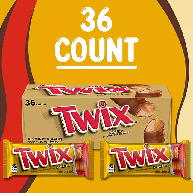 Twix Caramel Cookie Chocolate Candy Bars, Full Size, 1.79 oz., 36pk