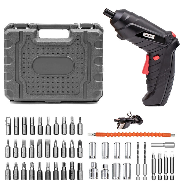 HILDA 47pcs /Set Multi-Function Li-Ion Screwdriver Mini Screwdriver(Black)