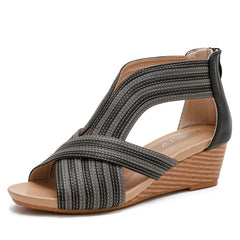 Women Summer Slope Heel Sandals Fashion Bohemian Style Fish Mouth Shoes, Size: 40(Black)