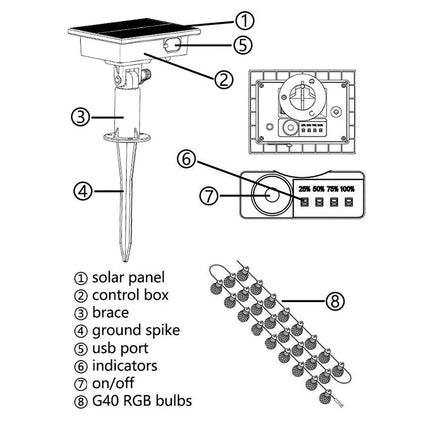 G40 Bulb Bluetooth Smart RGB String Lights Outdoor Decoration, Spec: 5m 25 LEDs-Solar Power