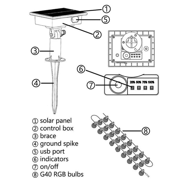 G40 Bulb Bluetooth Smart RGB String Lights Outdoor Decoration, Spec: 5m 25 LEDs-Solar Power