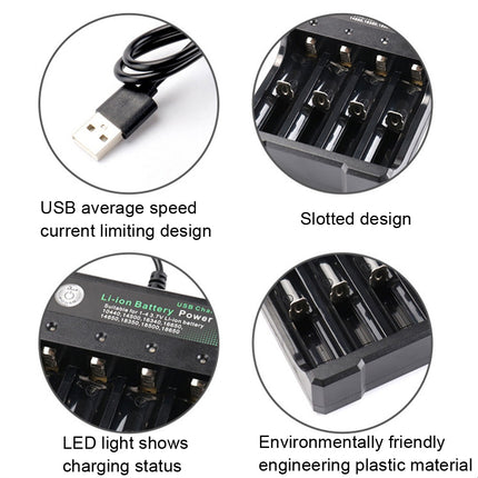 BMAX 18650 4.2V Lithium Battery USB Independent 4 Slot Charger(Colorful Box)