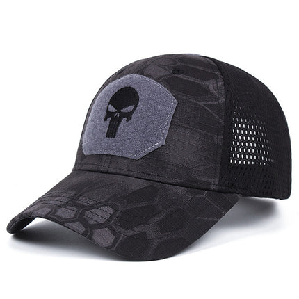 Men Cotton Outdoor Baseball Cap Fishing Hat With Skull Embroidered Patch