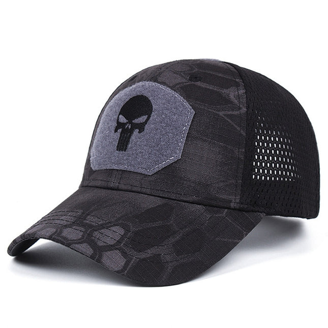 Men Cotton Outdoor Baseball Cap Fishing Hat With Skull Embroidered Patch