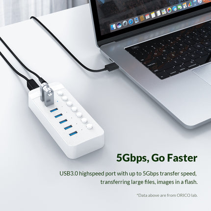 ORICO CT2U3-10AB-BK 10 In 1 Plastic Stripes Multi-Port USB HUB with Individual Switches, AU Plug(Black)