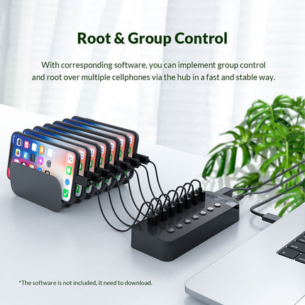 ORICO CT2U3-10AB-BK 10 In 1 Plastic Stripes Multi-Port USB HUB with Individual Switches, AU Plug(Black)