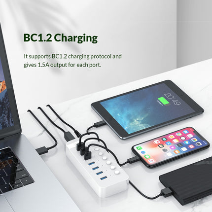 ORICO CT2U3-10AB-BK 10 In 1 Plastic Stripes Multi-Port USB HUB with Individual Switches, AU Plug(Black)