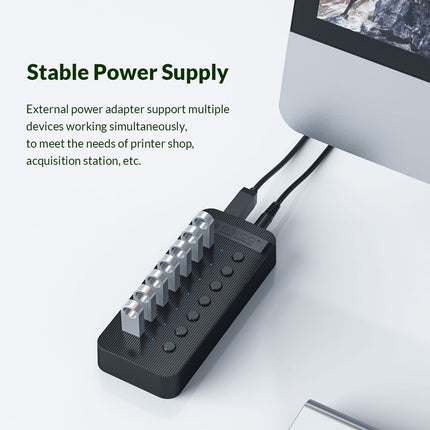 ORICO CT2U3-10AB-BK 10 In 1 Plastic Stripes Multi-Port USB HUB with Individual Switches, AU Plug(Black)