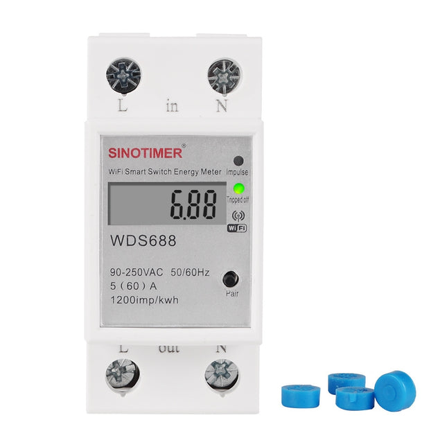 SINOTIMER WDS688 Smart WiFi Single- Phase Power Meter Mobile APP Home Rail Meter 5-60A 230V