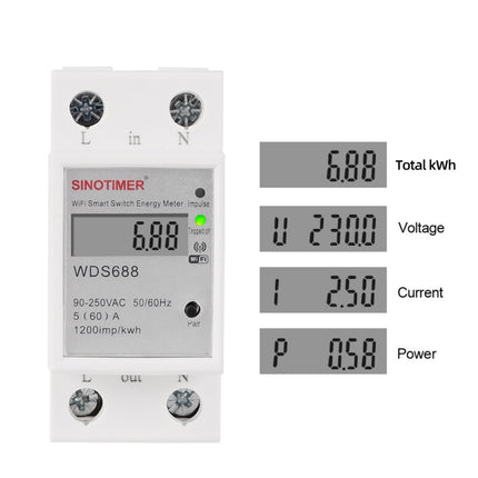 SINOTIMER WDS688 Smart WiFi Single- Phase Power Meter Mobile APP Home Rail Meter 5-60A 230V