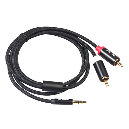 REXLIS 3635 3.5mm Male to Dual RCA Gold- plated Plug Black Cotton Braided Audio Cable for RCA Input Interface Active Speaker, Length: 1.8m