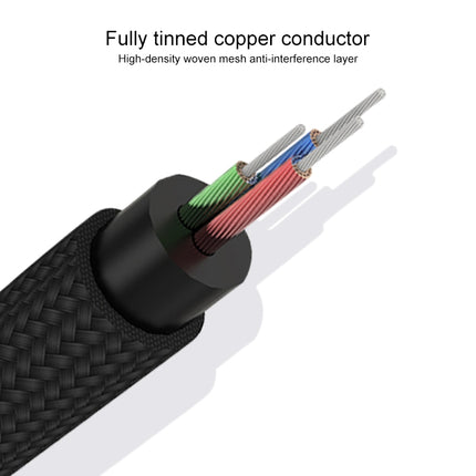 REXLIS 3635 3.5mm Male to Dual RCA Gold- plated Plug Black Cotton Braided Audio Cable for RCA Input Interface Active Speaker, Length: 1.8m