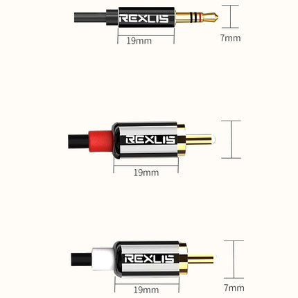 REXLIS 3635 3.5mm Male to Dual RCA Gold- plated Plug Black Cotton Braided Audio Cable for RCA Input Interface Active Speaker, Length: 1.8m
