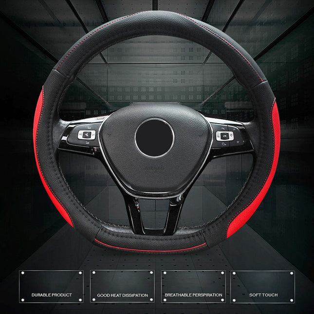 Round Style Car Universal Anti-skid Steering Wheel Cover, Diameter: 38cm(Black Red Line)