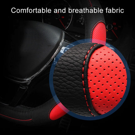 Round Style Car Universal Anti-skid Steering Wheel Cover, Diameter: 38cm(Black Red Line)
