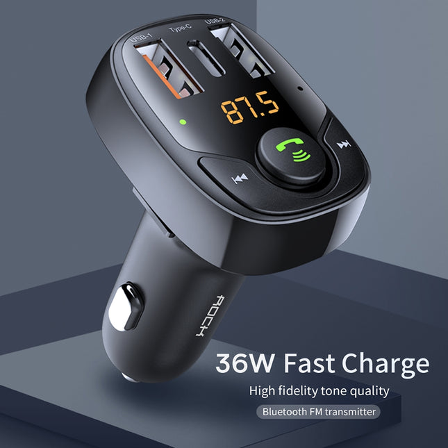 ROCK B301 Dual USB + PD Bluetooth 5.0 FM Transmitter & Car Charger, Support TF Card / U-disk(Black)