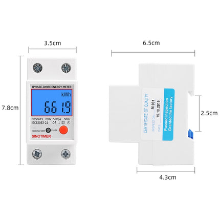 SINOTIMER DDS6619-012 Backlight Display Household Single-phase Rail Energy Meter 5- 80A(230V 50Hz)