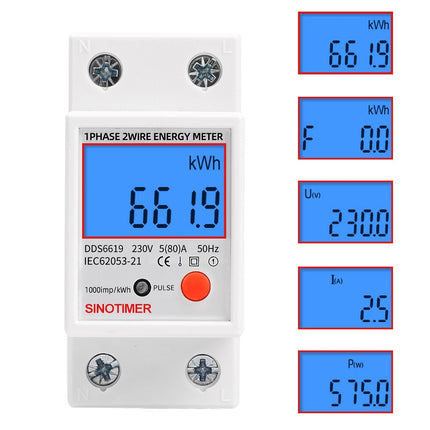 SINOTIMER DDS6619-012 Backlight Display Household Single-phase Rail Energy Meter 5- 80A(230V 50Hz)