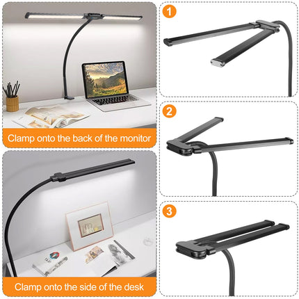 PULUZ Gooseneck Tube LED Fill Light Double Head Clip Desk Lamp (Black)