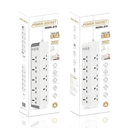 D15 2m 3000W 10 Plugs + PD + 3-USB Ports Vertical Socket With Switch, Specification: Two-pin US Plug
