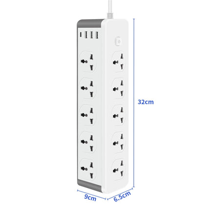 D15 2m 3000W 10 Plugs + PD + 3-USB Ports Vertical Socket With Switch, Specification: Two-pin US Plug