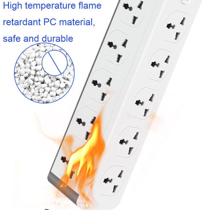 D15 2m 3000W 10 Plugs + PD + 3-USB Ports Vertical Socket With Switch, Specification: Two-pin US Plug