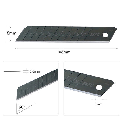KAKC-18 Black Blade Cutter Blade 18mm Wall Cutter Blade, Specification: 10pcs /Box