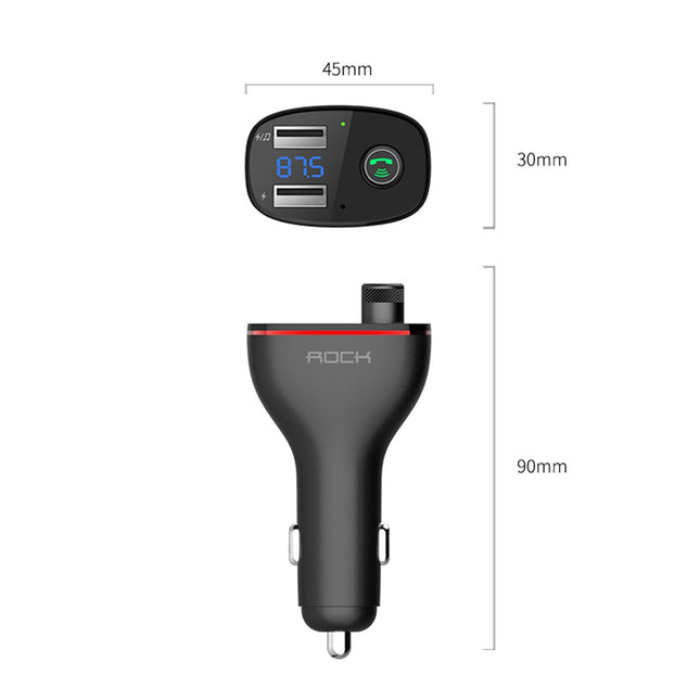 Rock B300 Wireless Bluetooth V4.2 FM Transmitter Radio Adapter Car Charger, With Dual USB Output & Hand-Free Calling, Music Player Support USB Flash Drive & U Disk, Compatible with IOS & Android