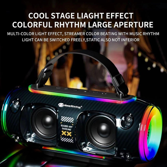 New Rixing NR8806 Portable Outdoor Wireless Bluetooth Speaker RGB Colorful Subwoofer, Style:Dual Mic(Black)