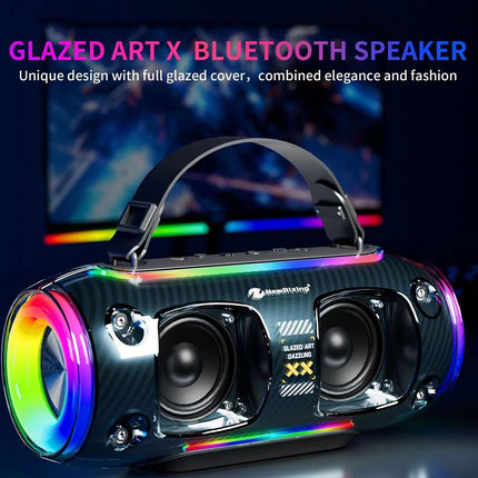 New Rixing NR8806 Portable Outdoor Wireless Bluetooth Speaker RGB Colorful Subwoofer, Style:Dual Mic(Black)