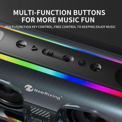 New Rixing NR8806 Portable Outdoor Wireless Bluetooth Speaker RGB Colorful Subwoofer, Style:Dual Mic(Black)