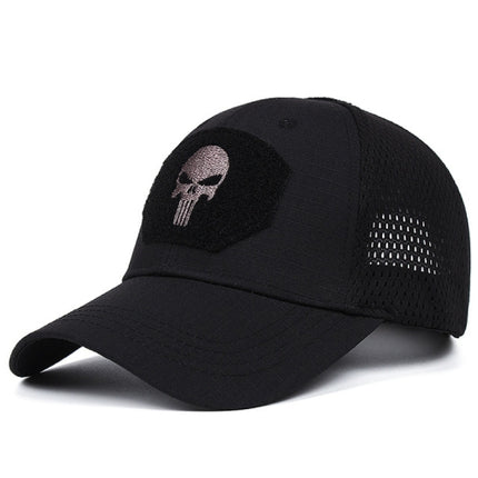 Men Cotton Outdoor Baseball Cap Fishing Hat With Skull Embroidered Patch(Black 1)