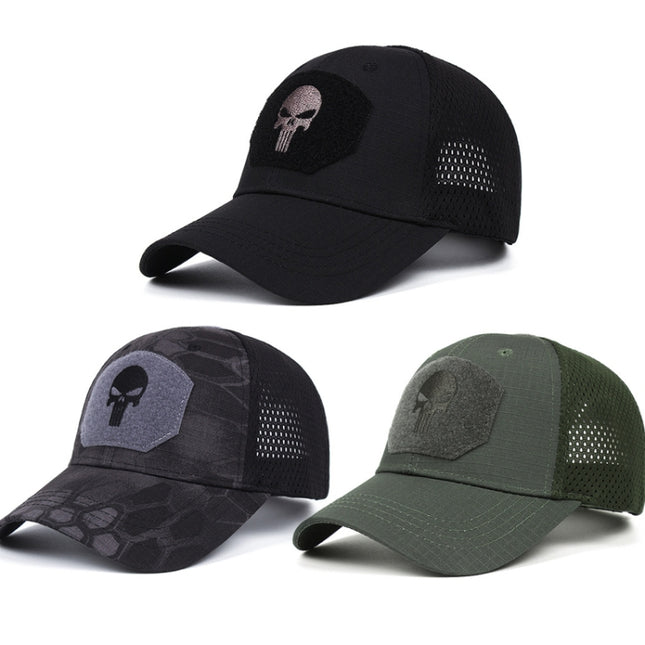 Men Cotton Outdoor Baseball Cap Fishing Hat With Skull Embroidered Patch(Black 1)