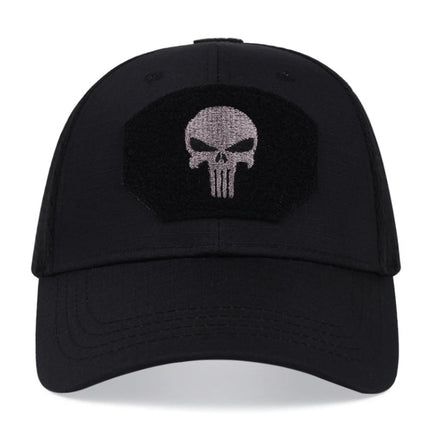 Men Cotton Outdoor Baseball Cap Fishing Hat With Skull Embroidered Patch(Black 1)