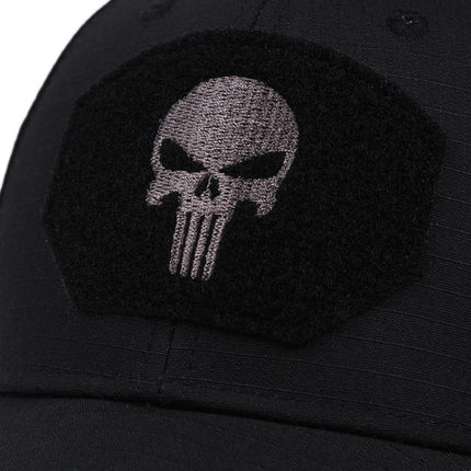 Men Cotton Outdoor Baseball Cap Fishing Hat With Skull Embroidered Patch(Black 1)