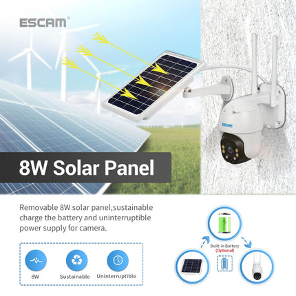ESCAM QF130 1080P IP66 Waterproof WiFi IP Camera with Solar Panel & Battery, Support Night Vision & Motion Detection & Two Way Audio & TF Card & PTZ Control