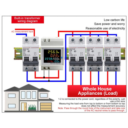 SINOTIMER SDM009 Din Rail Single-Phase Voltage Current Frequency Power Factor Electricity Multifunctional Meter, Model: AC40- 300V Built-In