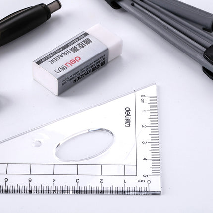 Deli 9591 Student Drawing Set 8 Piece Set Compass Ruler Set Student Stationery(Black)