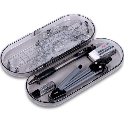 Deli 9591 Student Drawing Set 8 Piece Set Compass Ruler Set Student Stationery(Black)