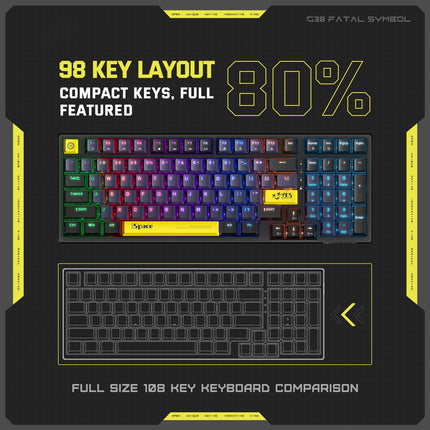 ONIKUMA G38 98 Keys RGB Lighting Wired Mechanical Keyboard, Type:Brown Switch(Black)