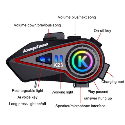 KUQIBAO Motorcycle Helmet Long-Lasting Bluetooth Headset With Light(Soft Microphone)