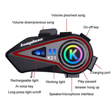 KUQIBAO Motorcycle Helmet Long-Lasting Bluetooth Headset With Light(Hard Microphone)