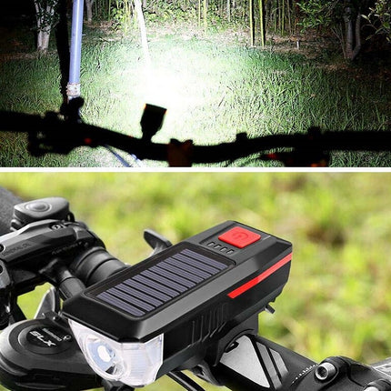 Bicycle Solar Headlight Horn Light Night Riding USB Charging Headlight Bicycle Glare Flashlight Equipment(Green)