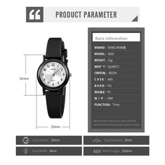 SKMEI 1659 Thin PU Leather Strap Small Dial Quartz Watch for Ladies(Black Shell Strip Nails Type)