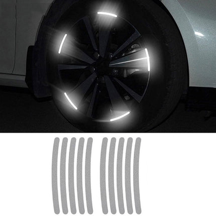Car Wheel Reflective Stickers 3D Personal Decoration Tire Warning Stickers(Silver White)