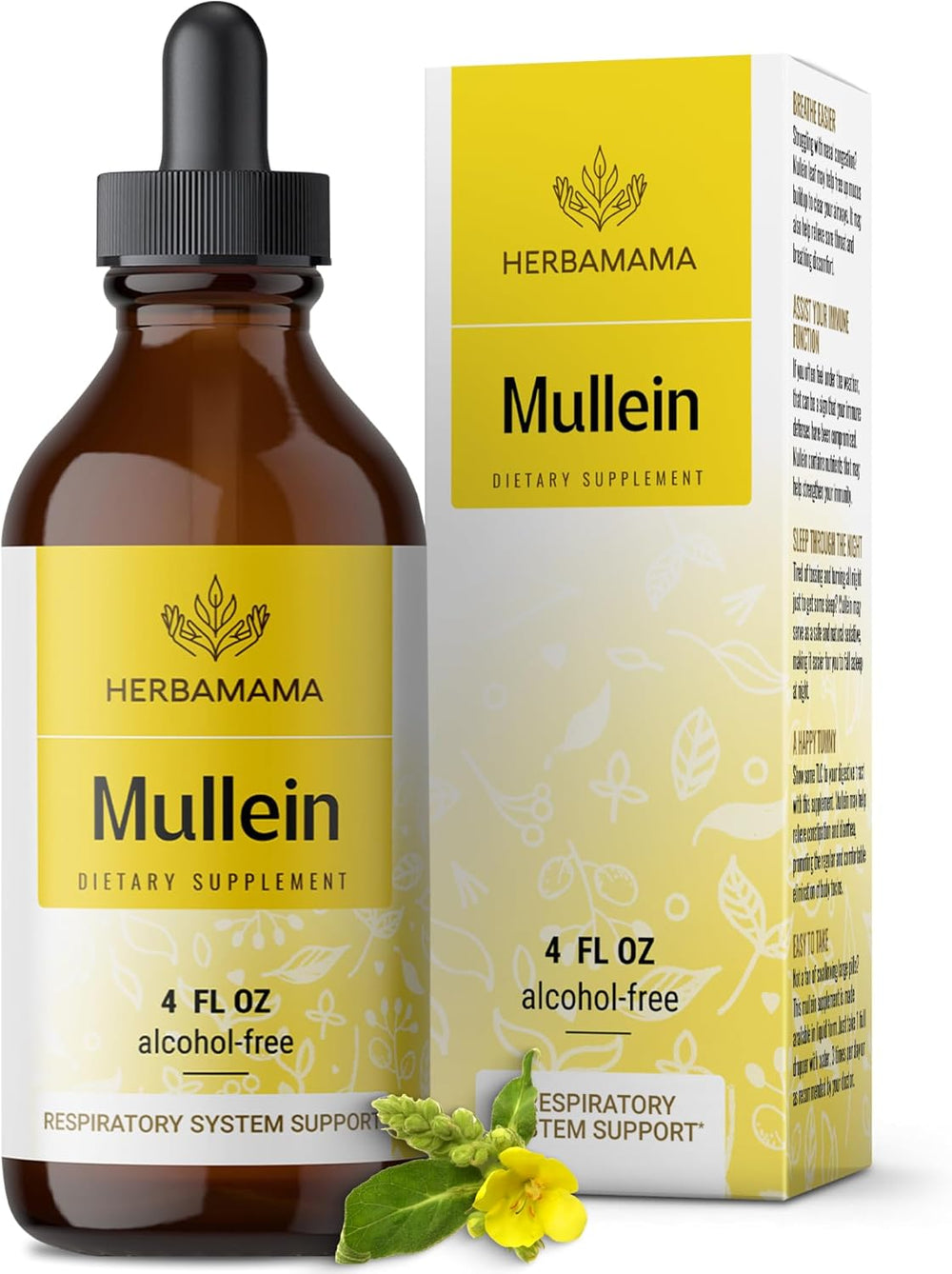 HERBAMAMA Mullein Drops for Lungs - Vegan Mullein Leaf Tincture for Lung Cleanse and Detox Support - Non-GMO, Alcohol & Sugar-Free Respiratory Supplement, 56-Day Supply