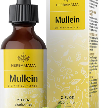 HERBAMAMA Mullein Drops for Lungs - Vegan Mullein Leaf Extract for Lung Detox and Cleanse Support - Non-GMO, Alcohol & Sugar-Free Respiratory Supplement, 28-Day Supply